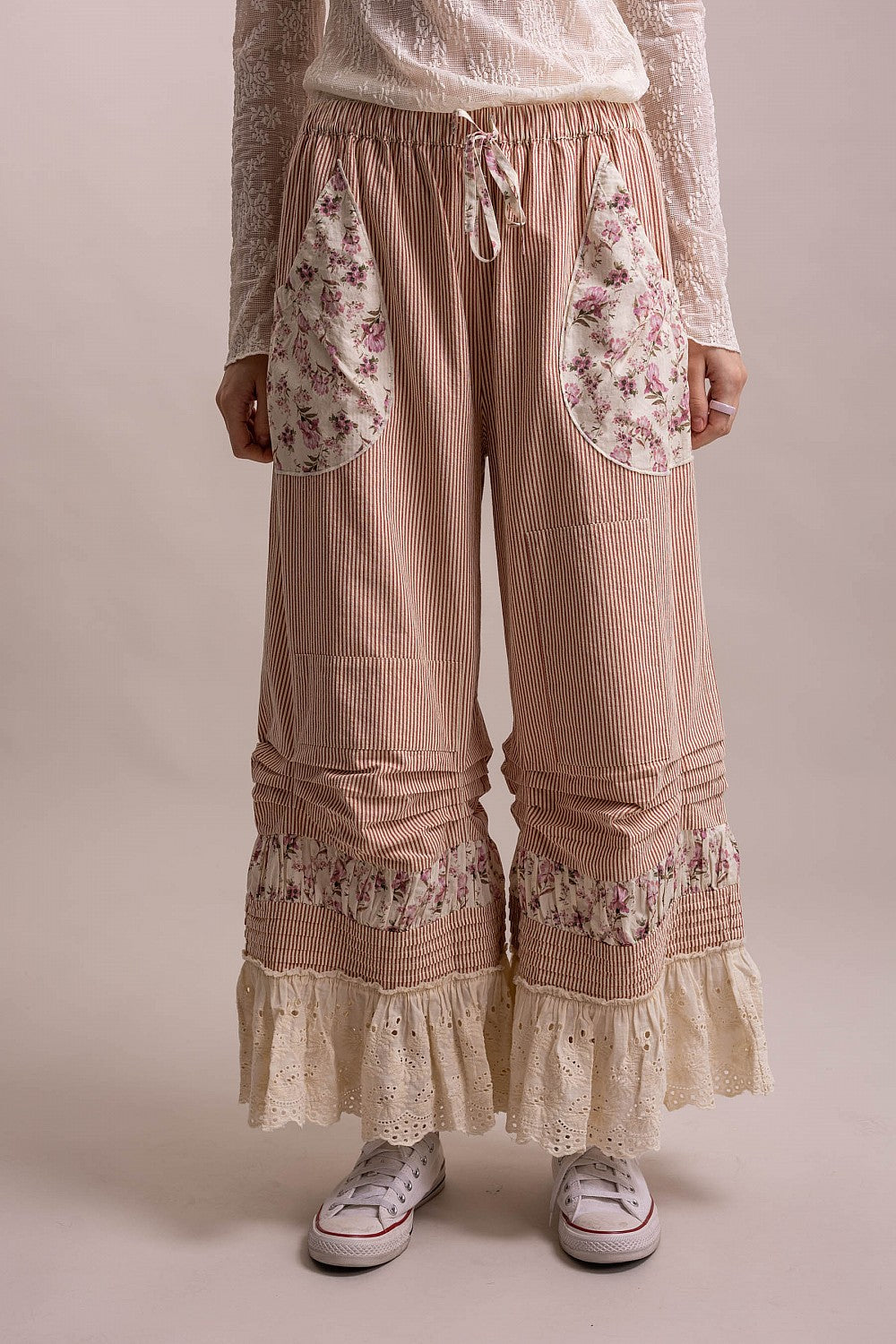 Vintage Floral Patchwork Ruffle Pant