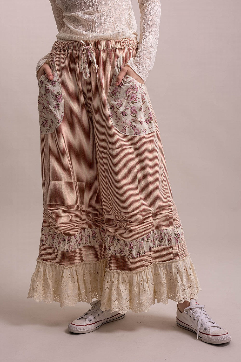 Vintage Floral Patchwork Ruffle Pant