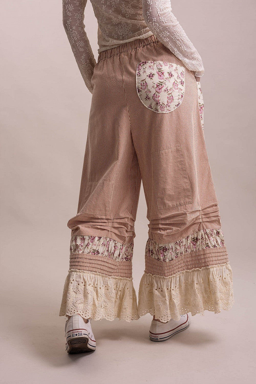 Vintage Floral Patchwork Ruffle Pant