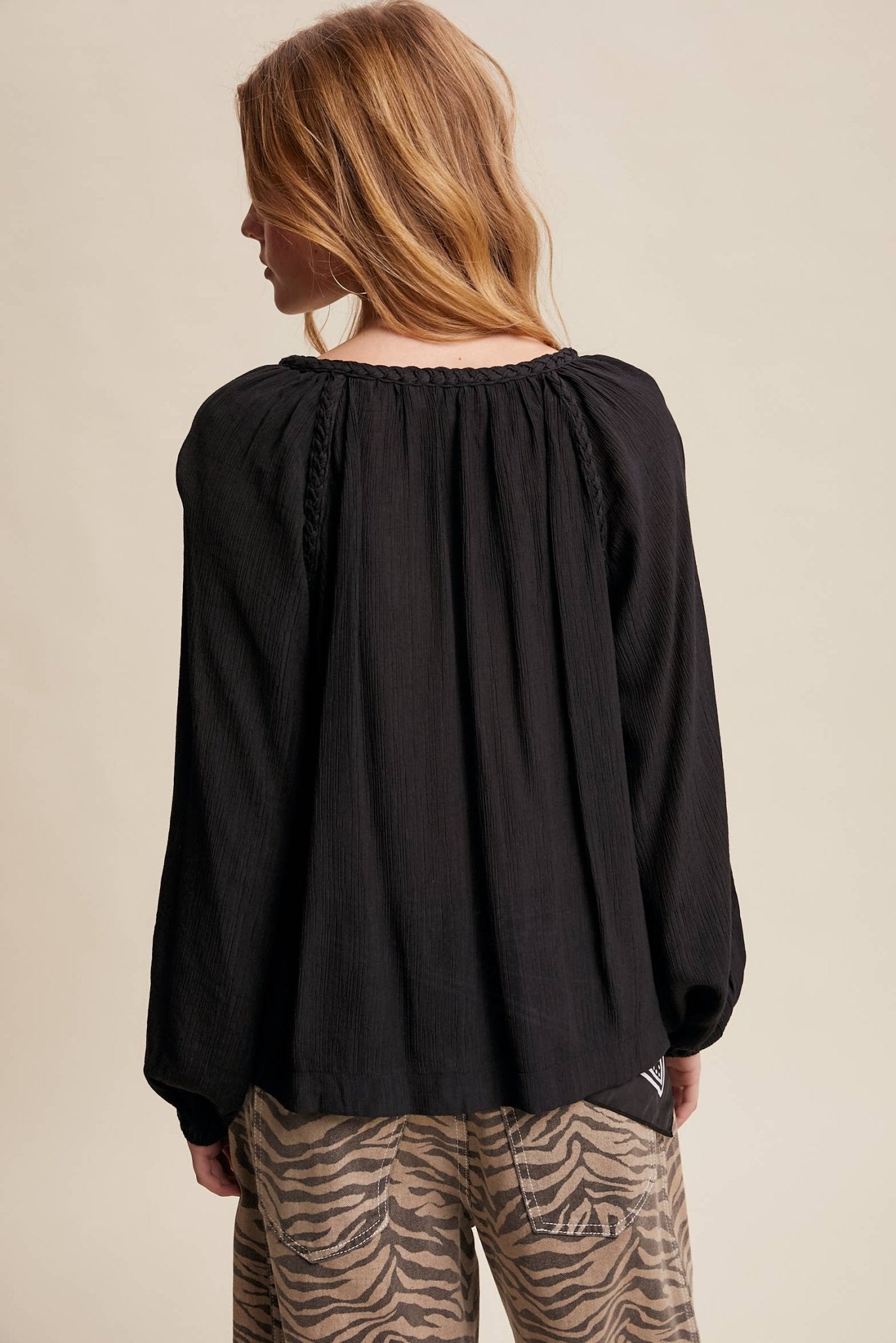 Braided Trim Peasant Blouse – Boho Flowy Top - 926 West