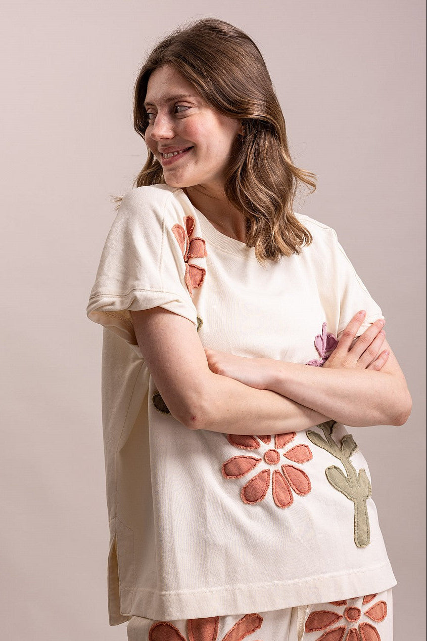 BlueVelvet Short Sleeve Round Neck Patchwork Top