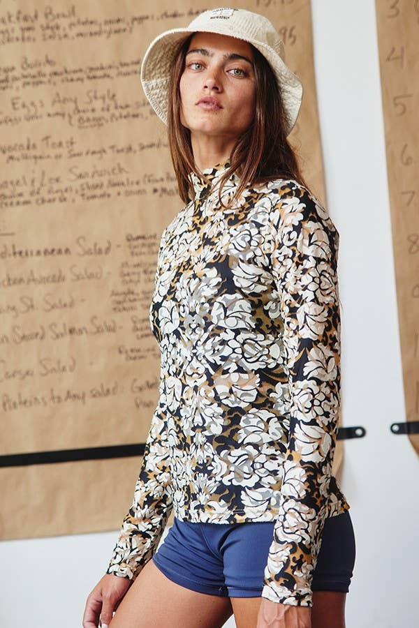 BUCKETLIST - Mock Neck Long Sleeve Slim Fit Floral Sheer Top - 926 West