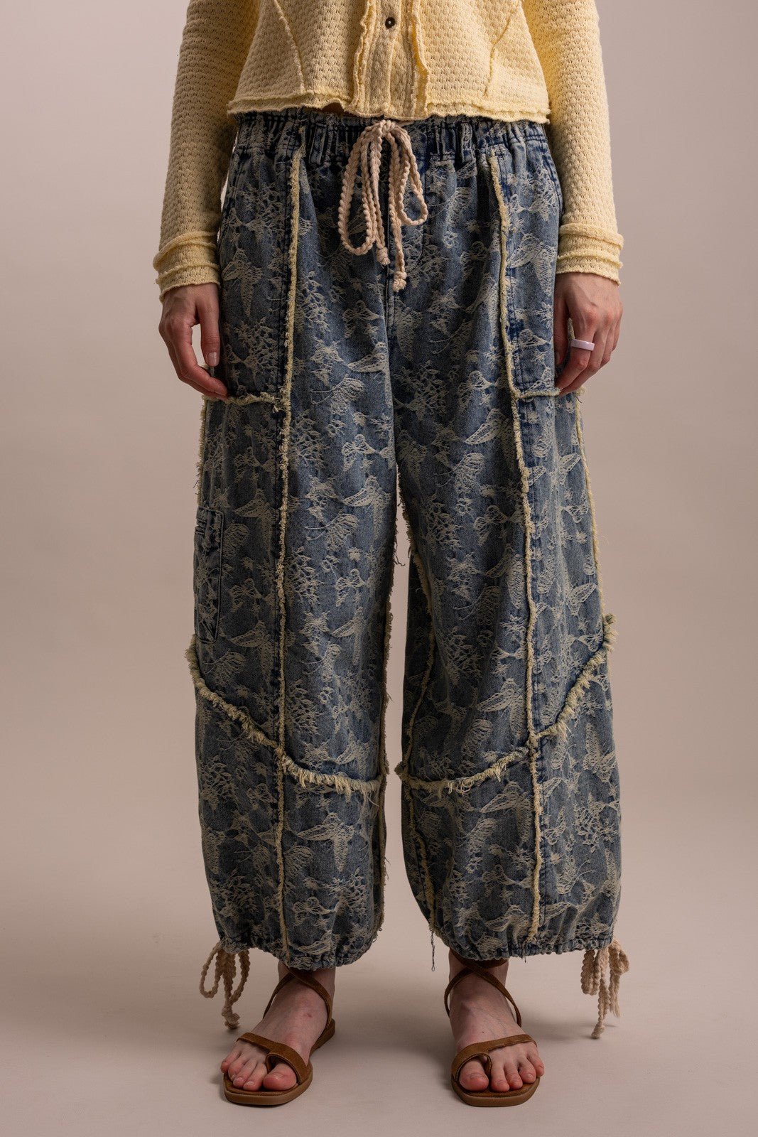Butterfly Print Denim Balloon Pants | Relaxed Fit - 926 West
