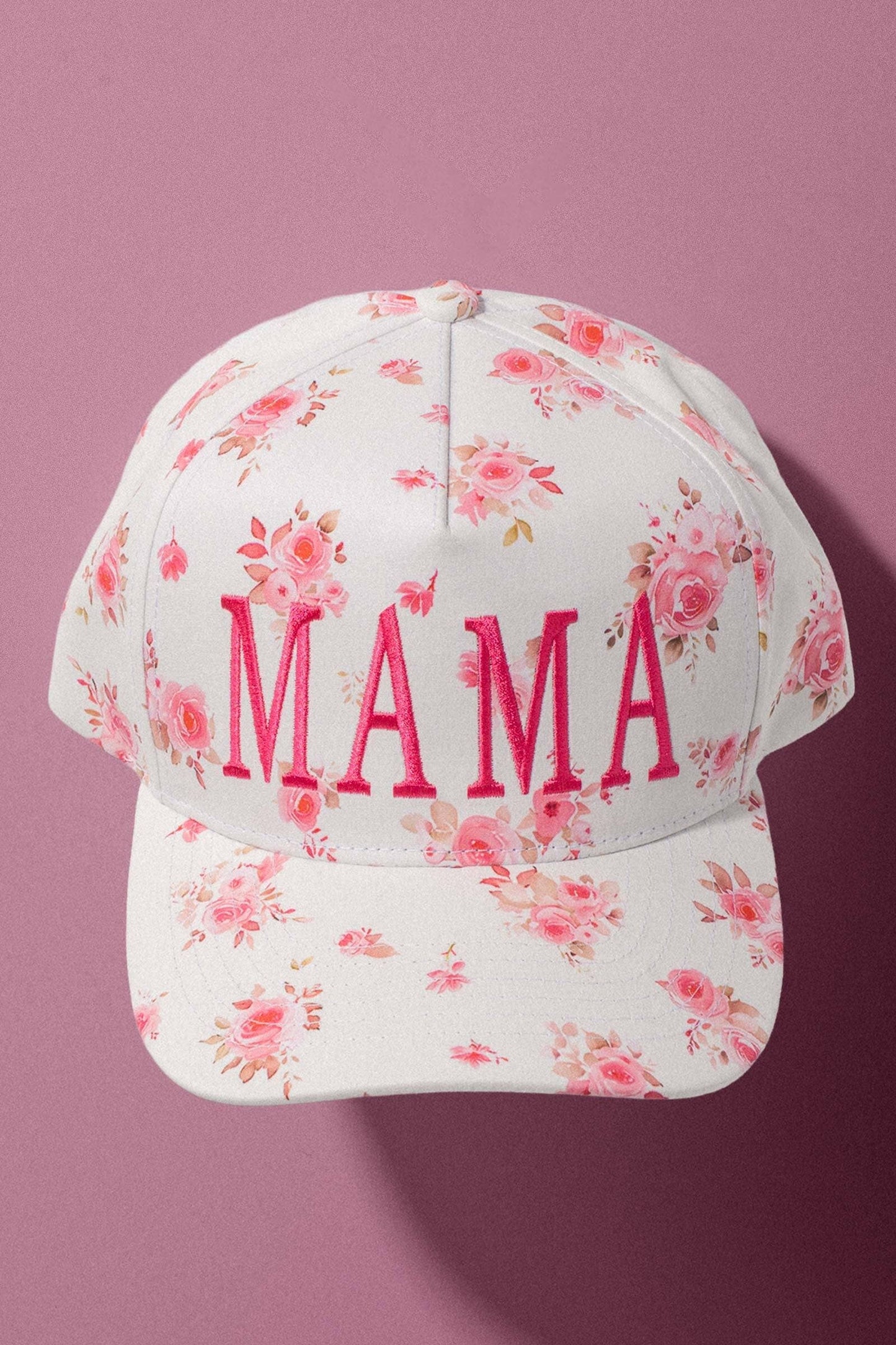 MAMA Floral Embroidered Trucker Hat - Pink Floral Print Cap