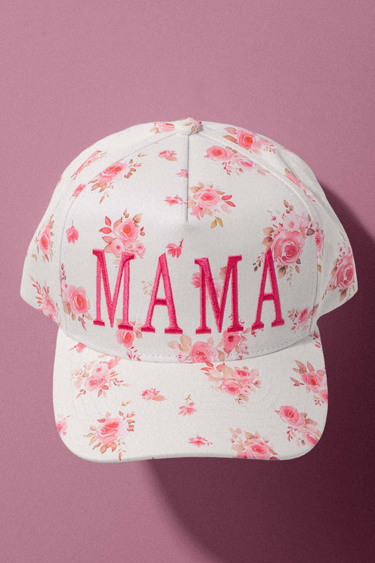 MAMA Floral Embroidered Trucker Hat - Pink Floral Print Cap