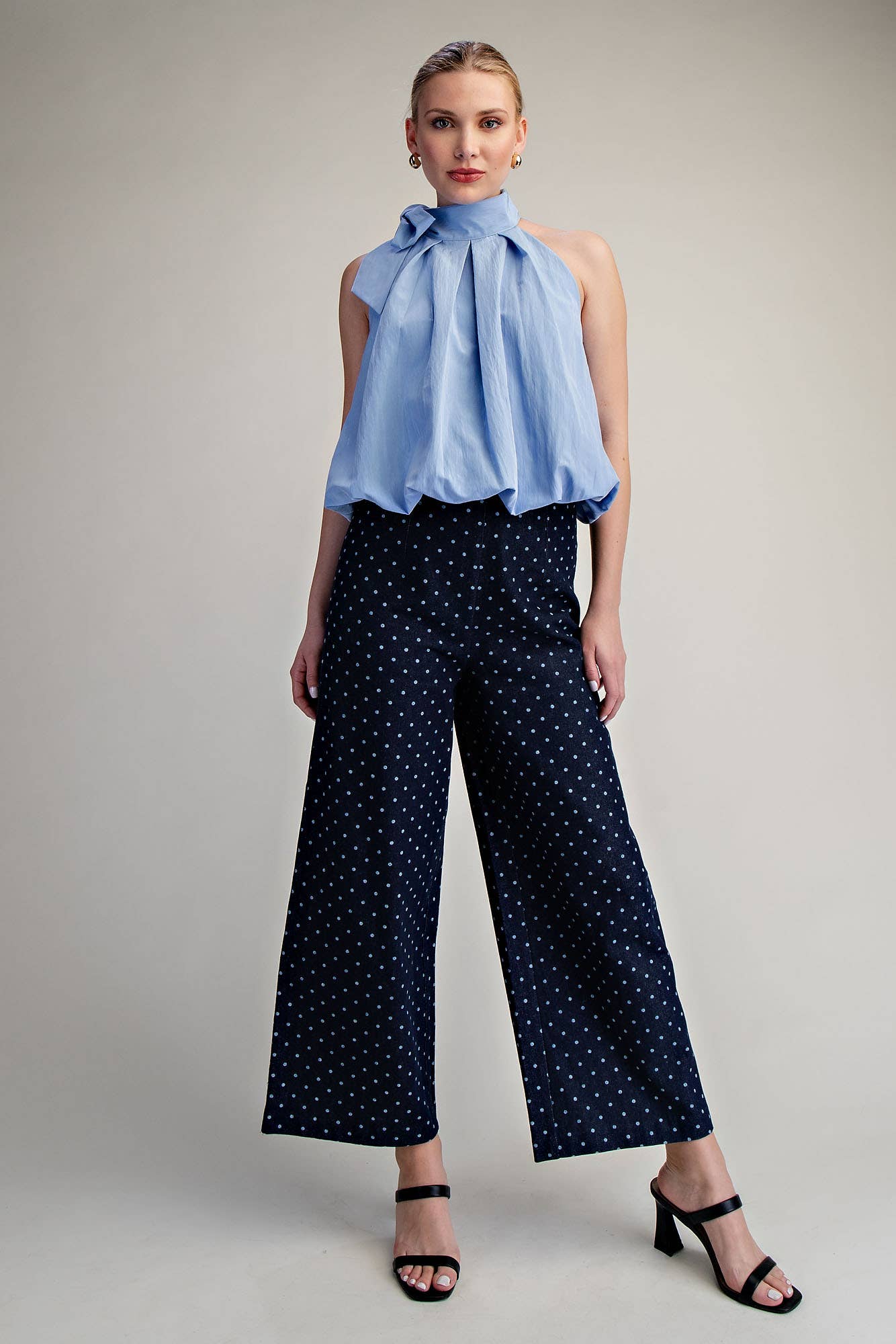 GLAM - High Neck Tie Wrap Balloon Sleeveless Top
