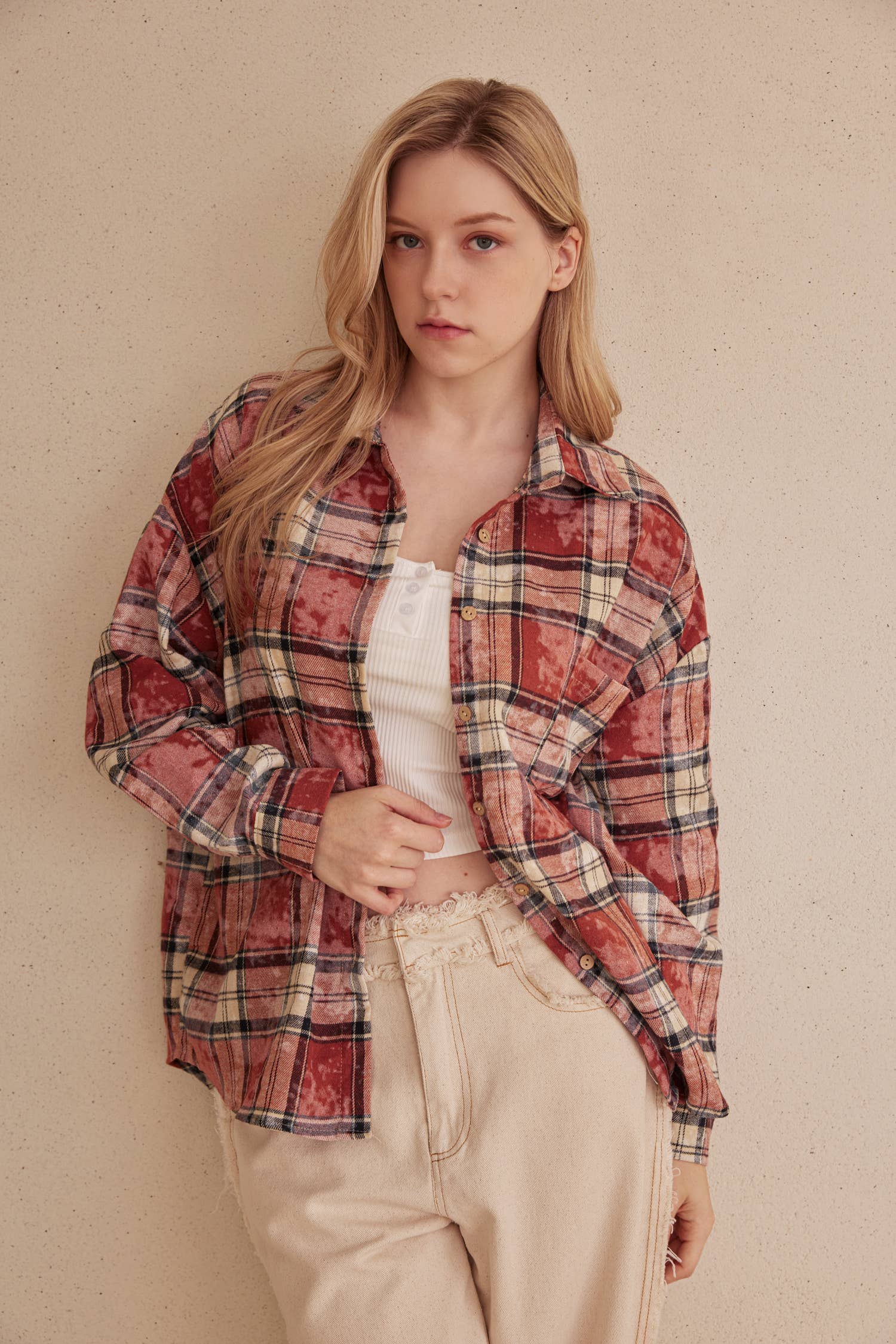 Oversized Plaid Shirt with Star Patches Mello.