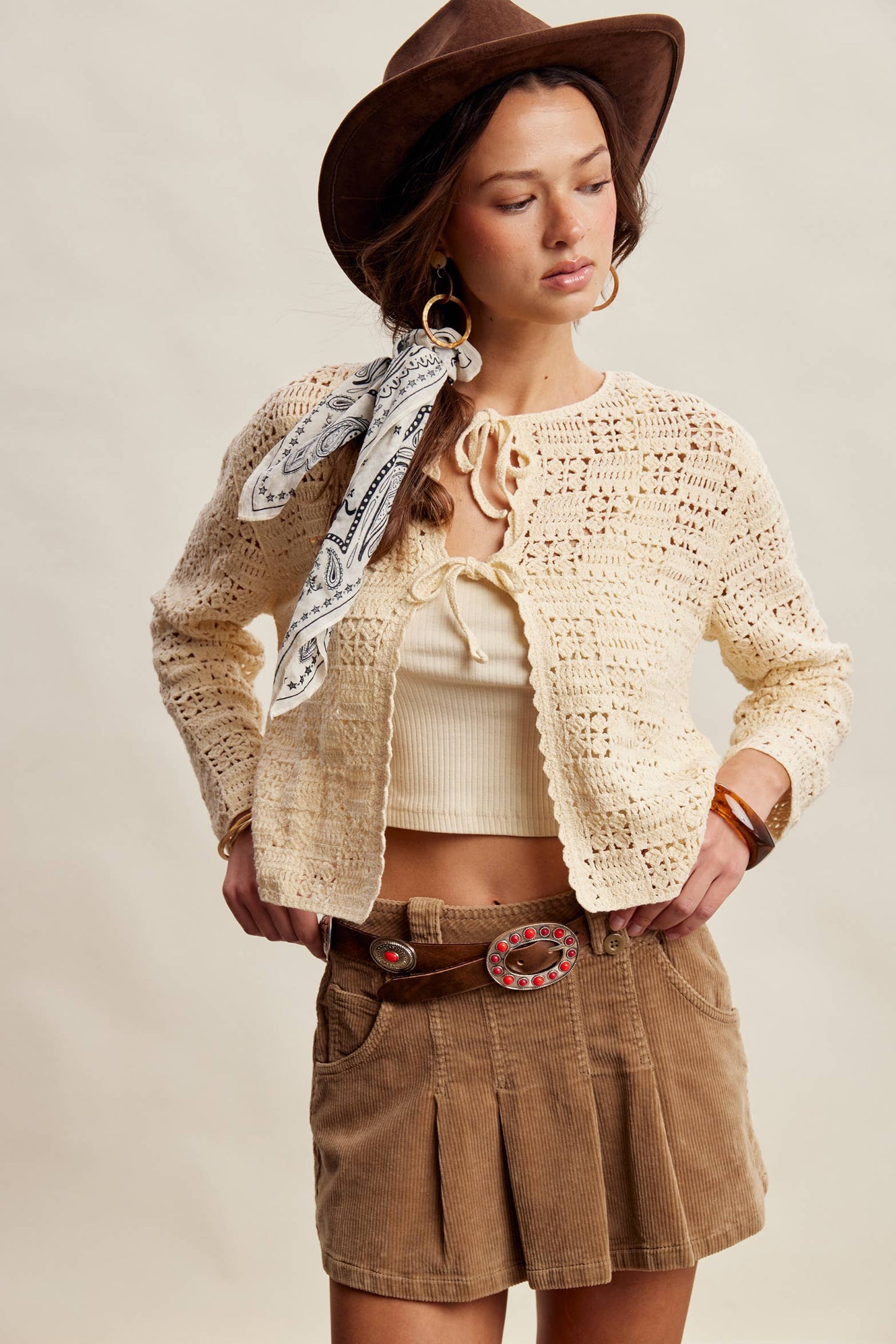 Boho Crochet Tie-Front Cardigan Top