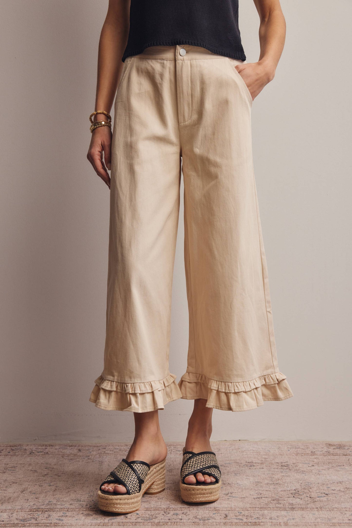 Forte - Ruffle Hem Wide-Leg Pants