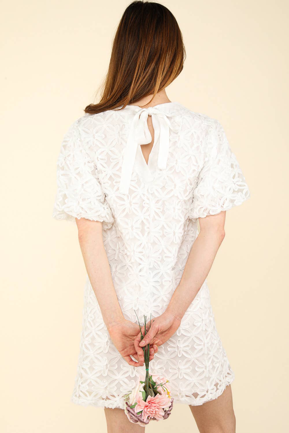 VERY J- 3D Floral Texture Organza Puff Sleeve Mini Dress - 926 West