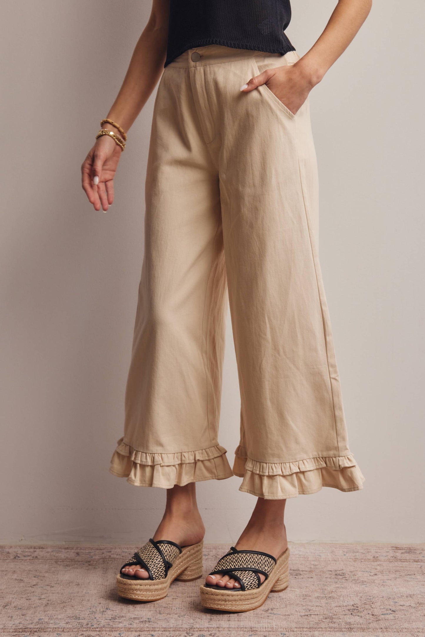 Forte - Ruffle Hem Wide-Leg Pants