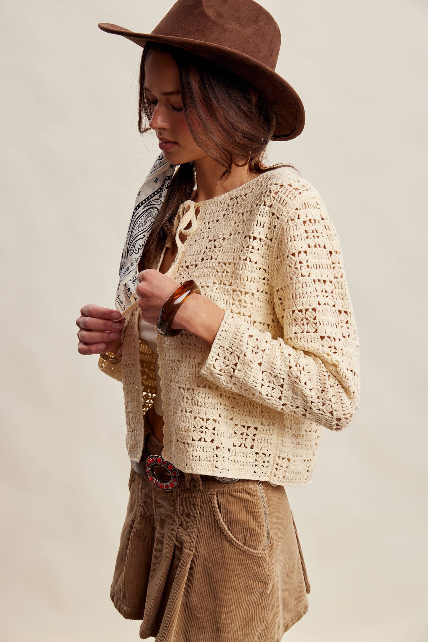 Boho Crochet Tie-Front Cardigan Top