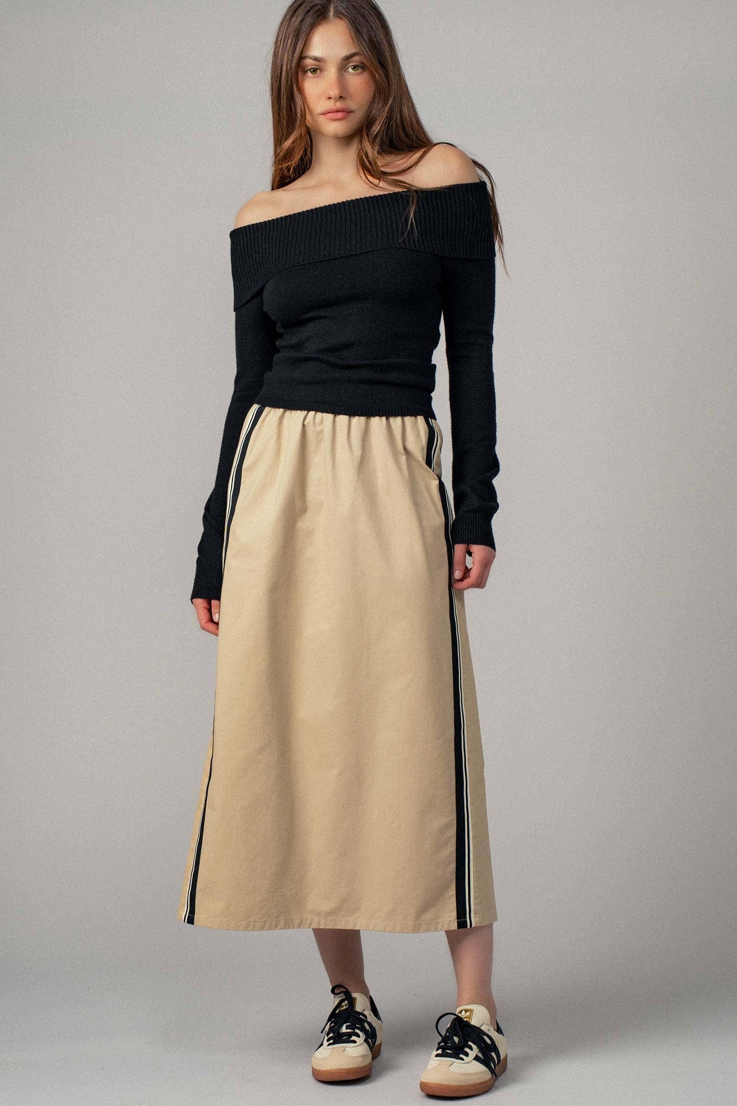 Ribbed Off-Shoulder Long Sleeve Sweater Urban Daizy