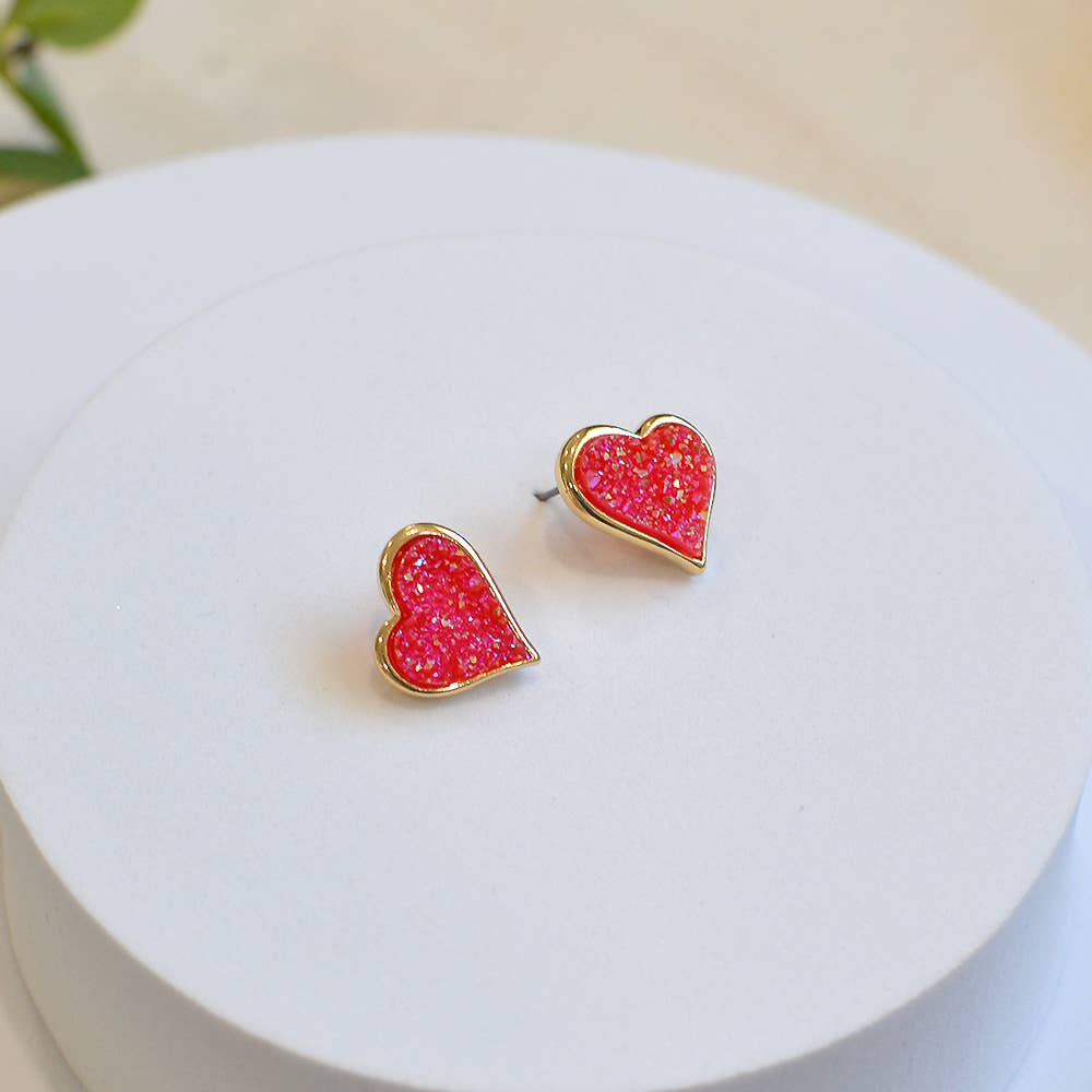 Uneven Resin Heart Druzy Button Stud Earrings StarryNYC