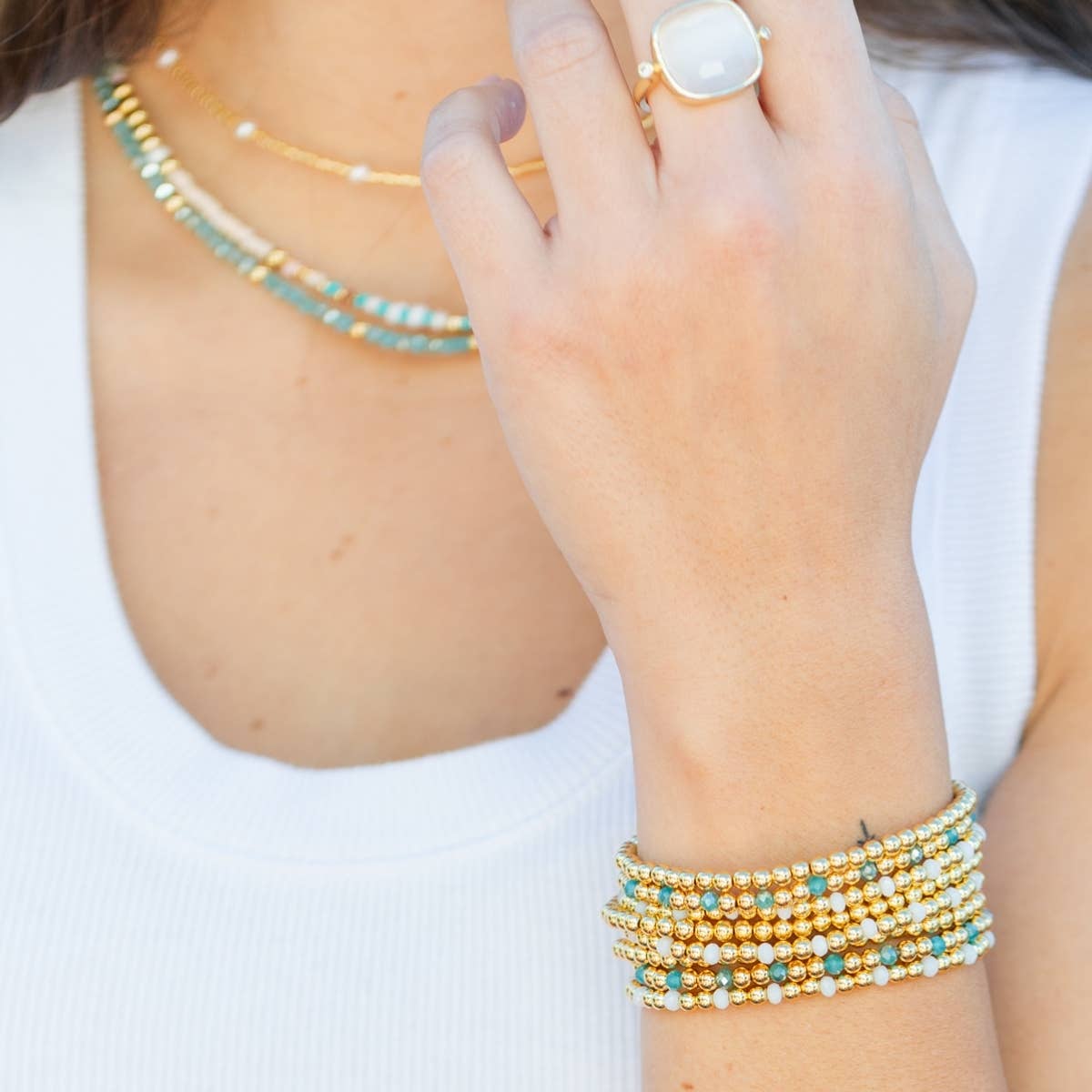 Splendid Iris 4mm Bead & Crystal Stretch Bracelets B3344