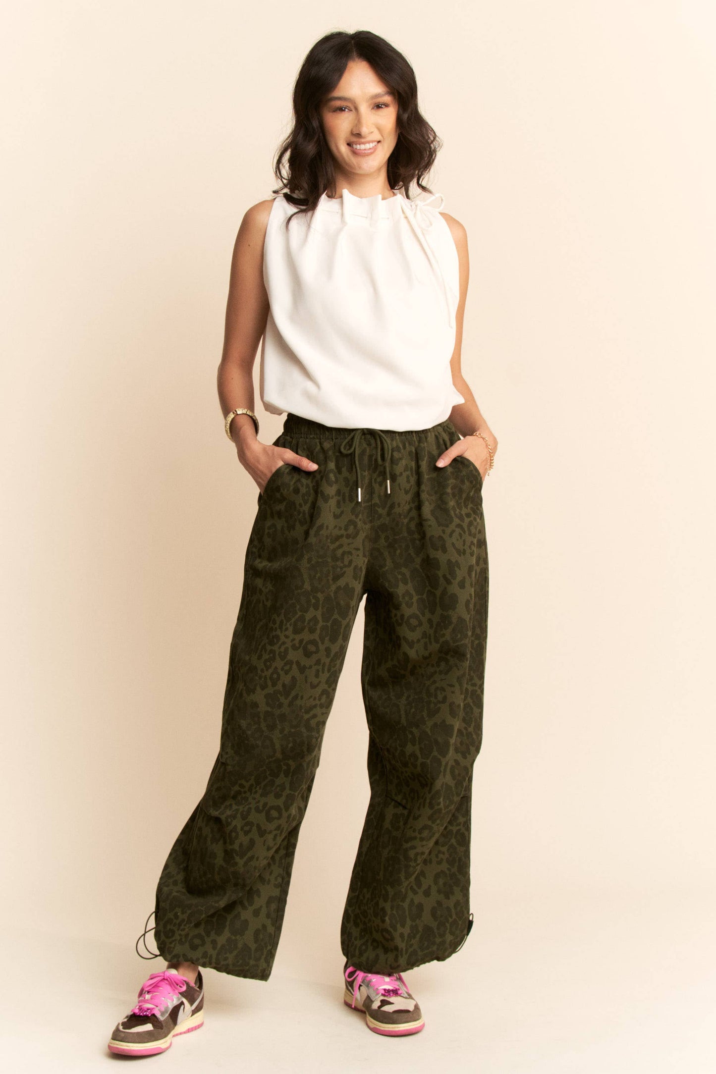 SOLID SLEEVELESS COWL NECK TIE DETAIL TOP