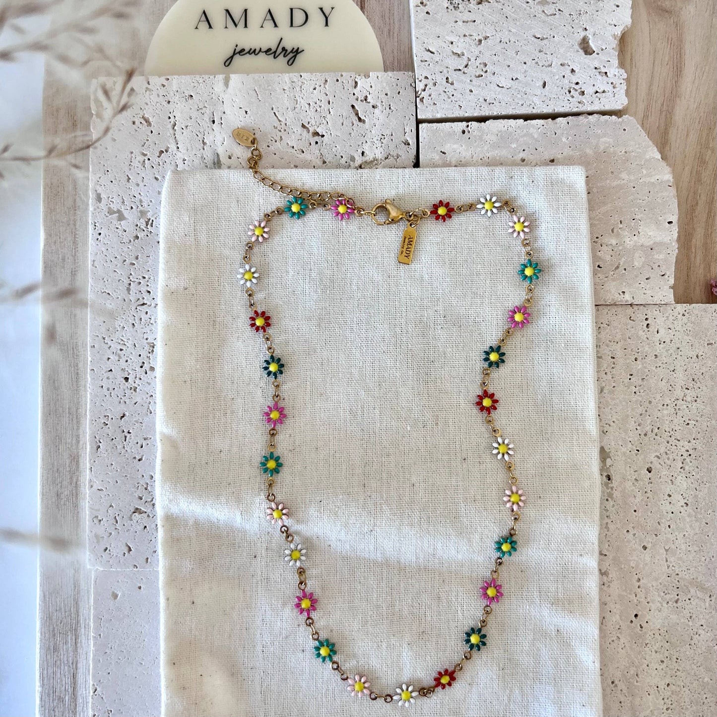 Colorful Flower Strand Layering Necklace | 18K Gold Plated
