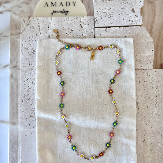 Colorful Flower Strand Layering Necklace | 18K Gold Plated