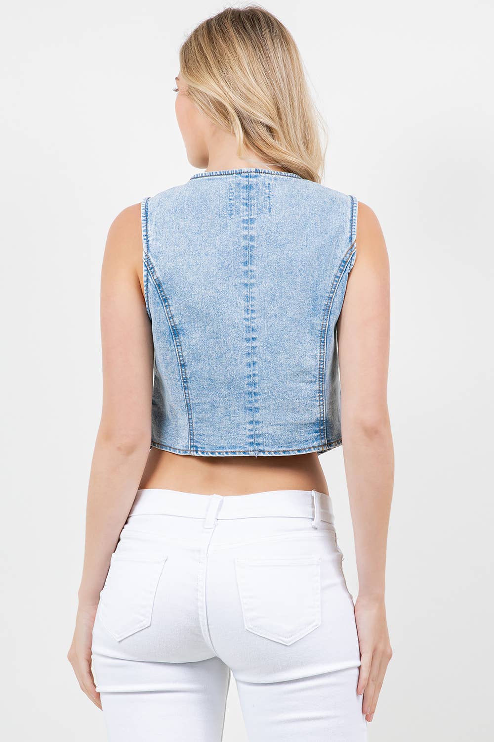Womens Light Wash Vintage Denim Vest 926 WEST