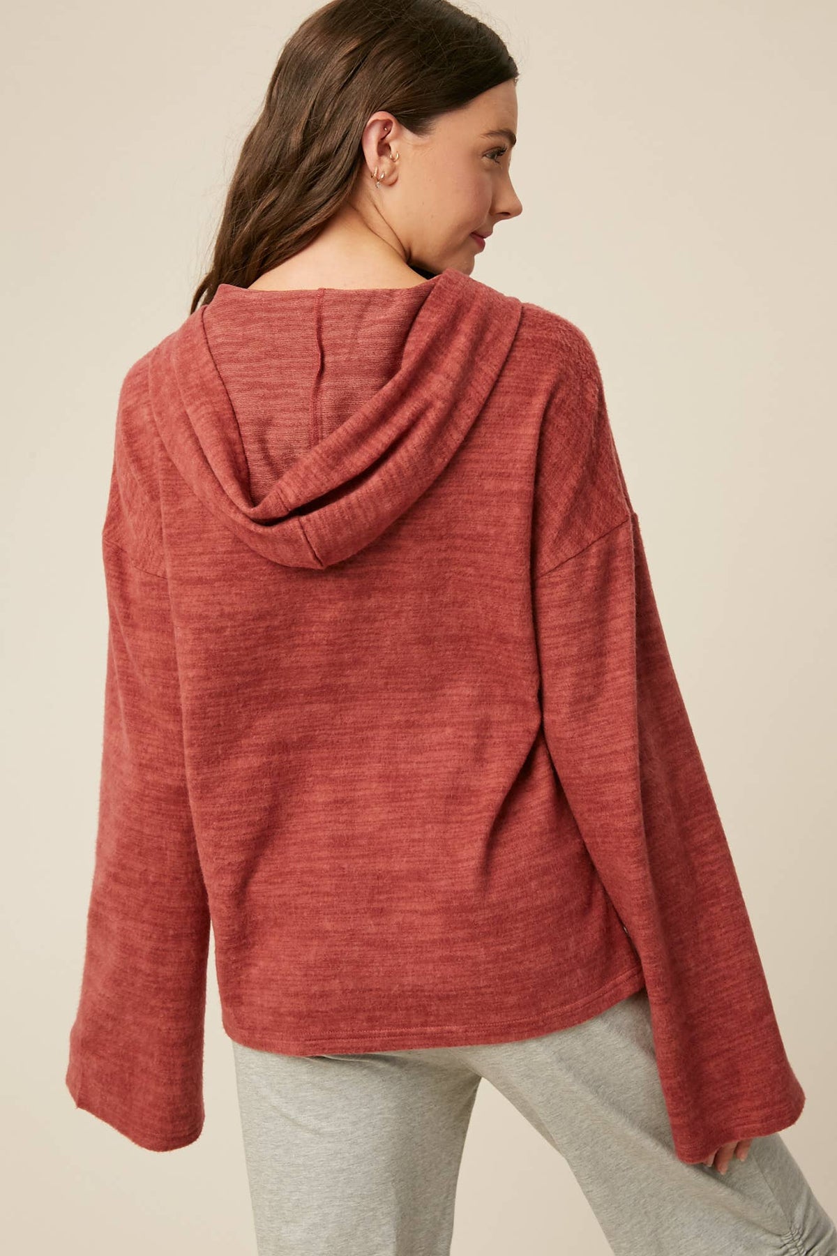 Plum Brushed Knit Henley Hoodie
