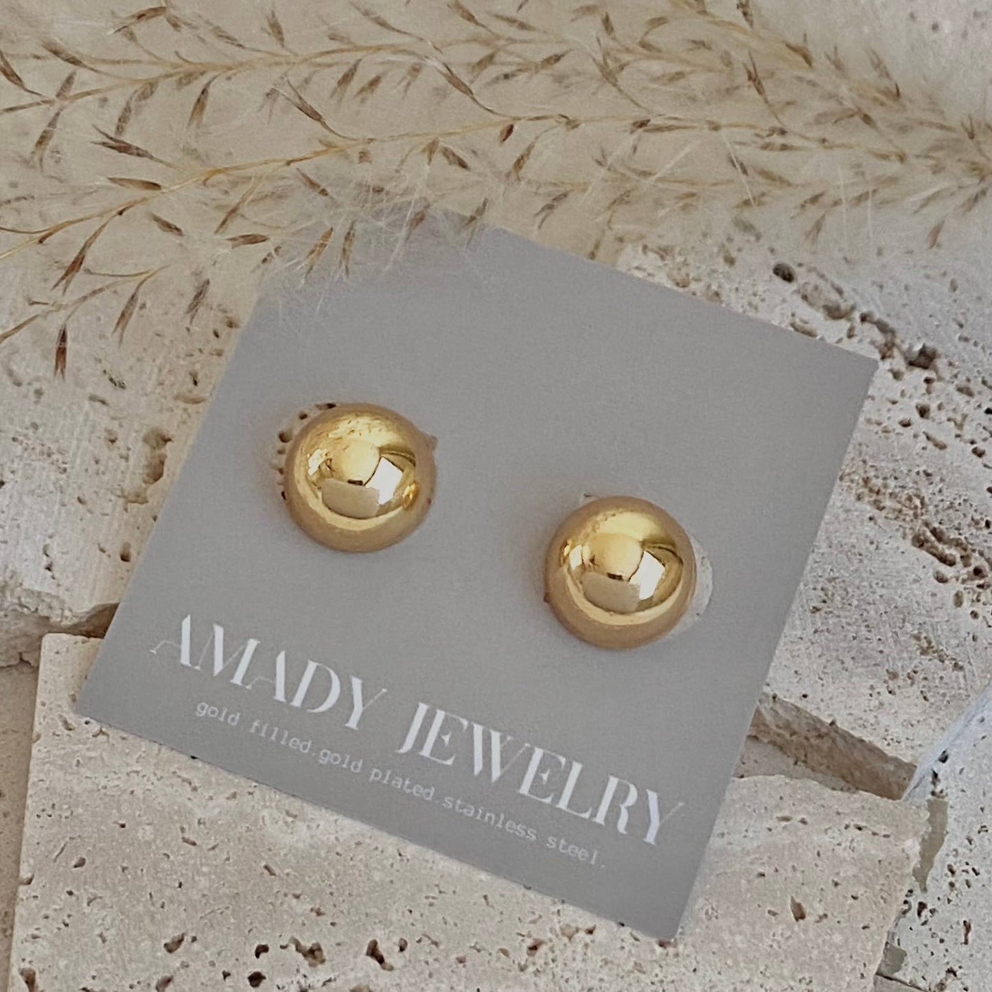 Half Dot Stud Post earrings 18k Gold Filled statement 