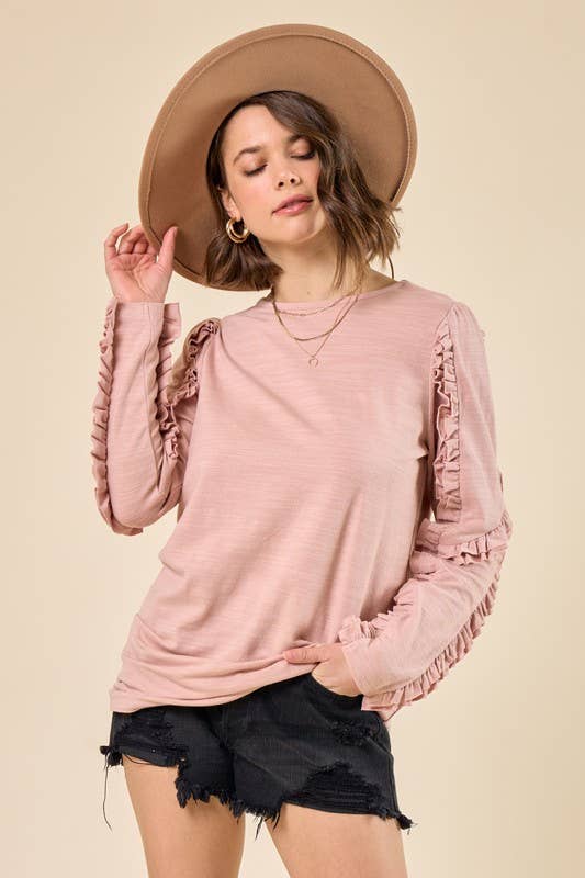 Blush Frilled Sleeve Knit Top