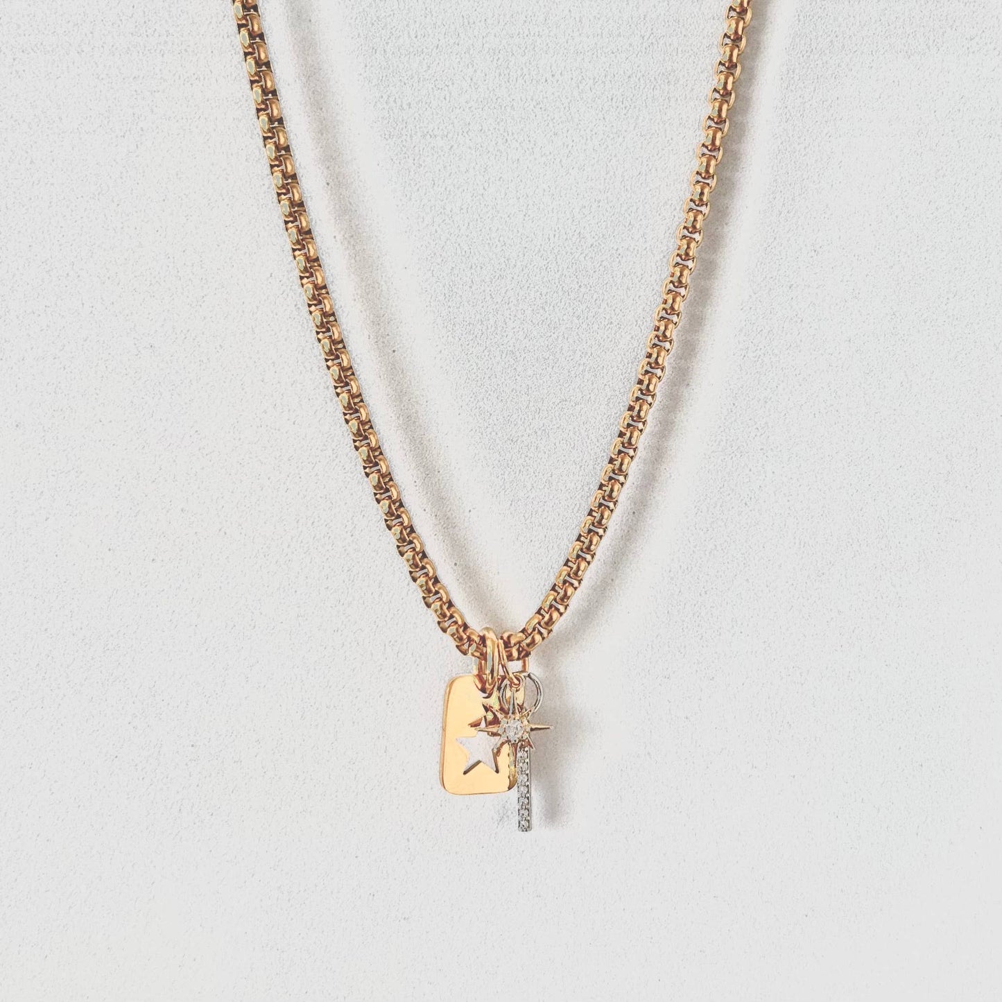 Star Tag & Crystal Bar Layering Necklace | 18K Gold Plated