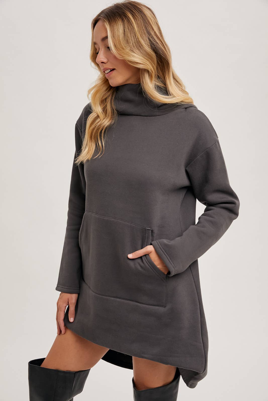 HIGH NECK HOODIE TUNIC SWEATSHIRT WITH POCKET FRONT Bluivy