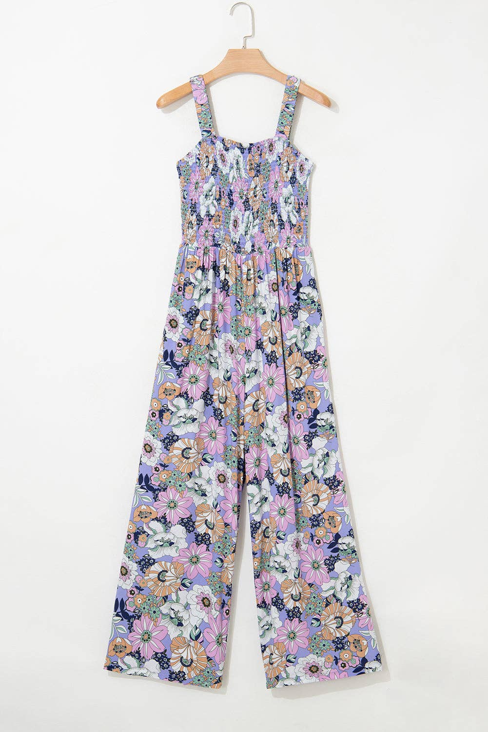 FINAL SALE- Floral Smocked Square Neck Summer Jumpsuit 926 WEST