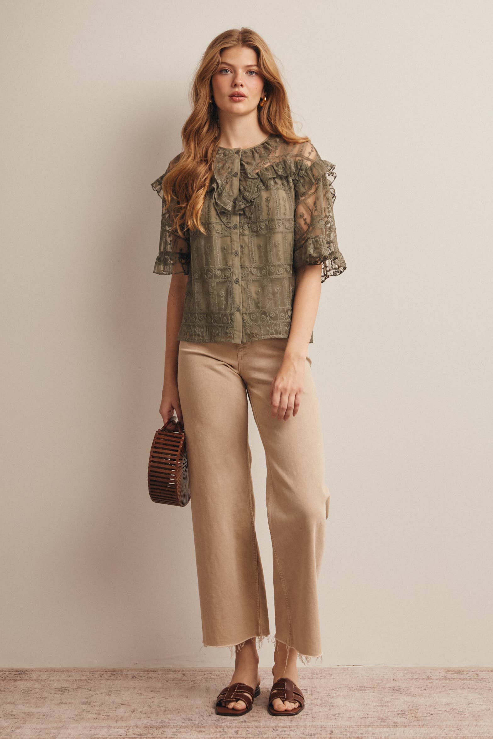 Embroidered Ruffle Lace Blouse - 926 West