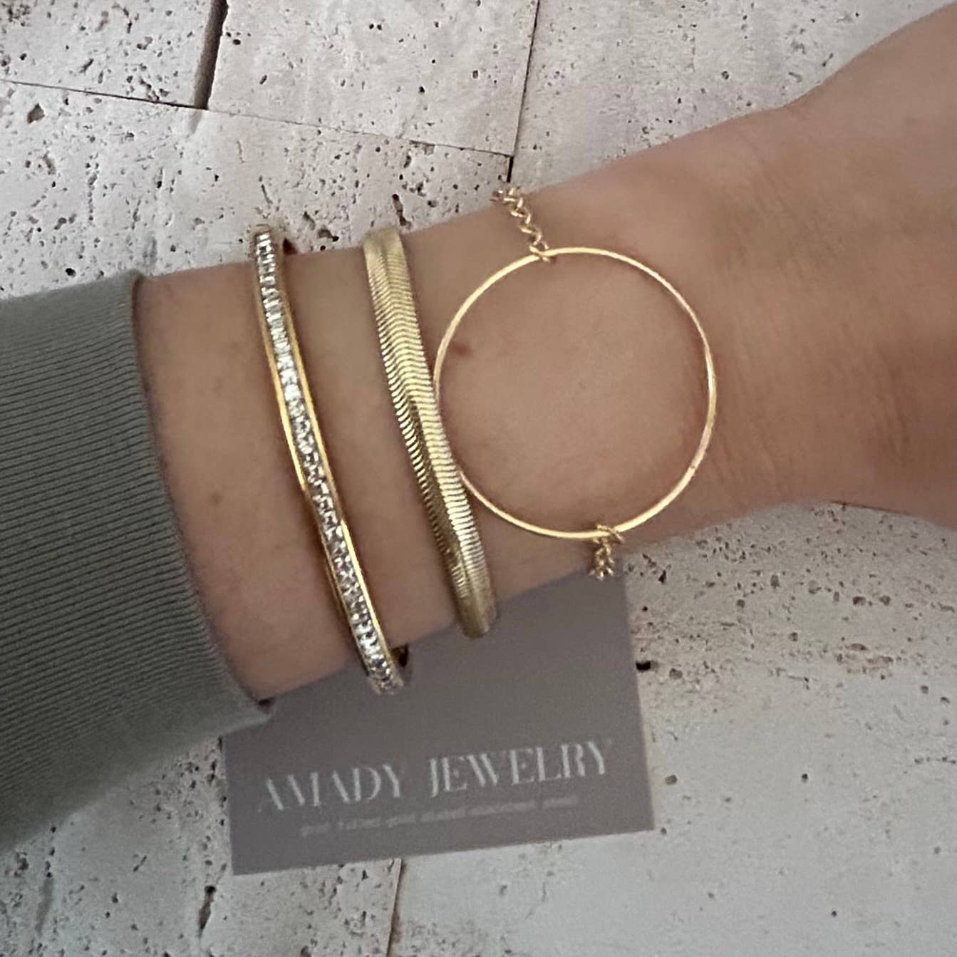 Tennis Bangle Bracelet 18K Gold Plated over stainless steel