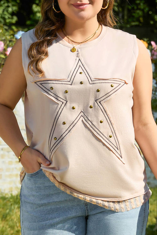Studded Star Lace Patchwork Hem Plus Size Tank Top 926 WEST