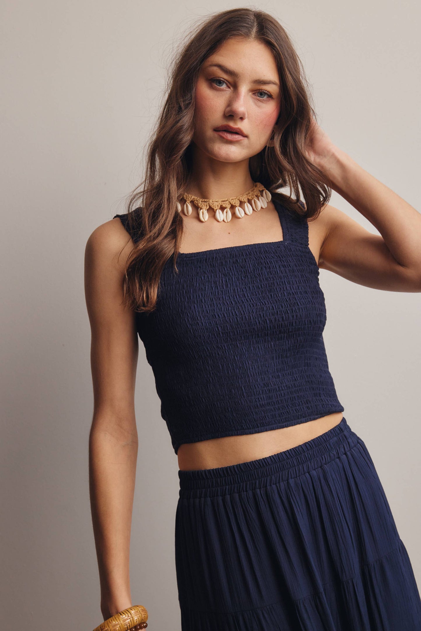 Forte - Women's Smocked Crop Top & Skirt Set