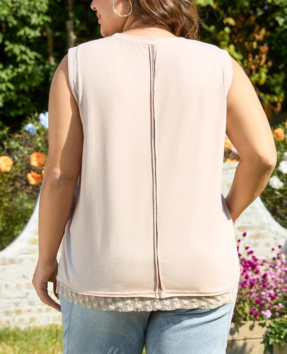 Studded Star Lace Patchwork Hem Plus Size Tank Top 926 WEST