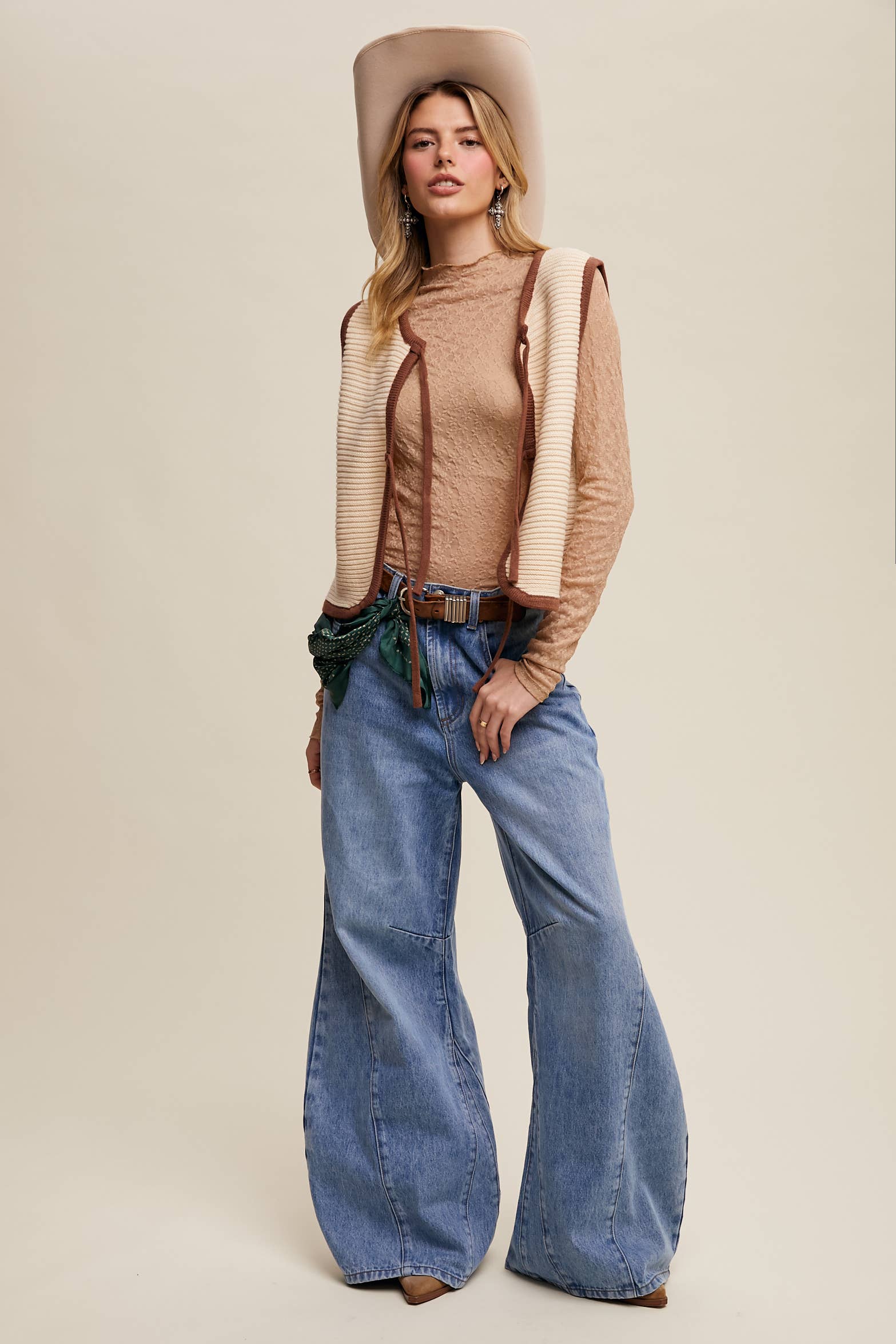 Two-Tone Tie Front Knit Vest LSW0997 Listicle