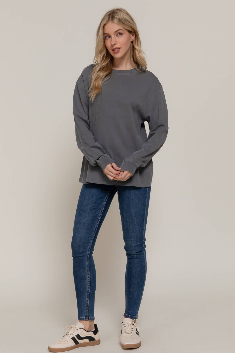 Long Sleeve Round Neck Garment Dye Tee Active Basic | Active USA