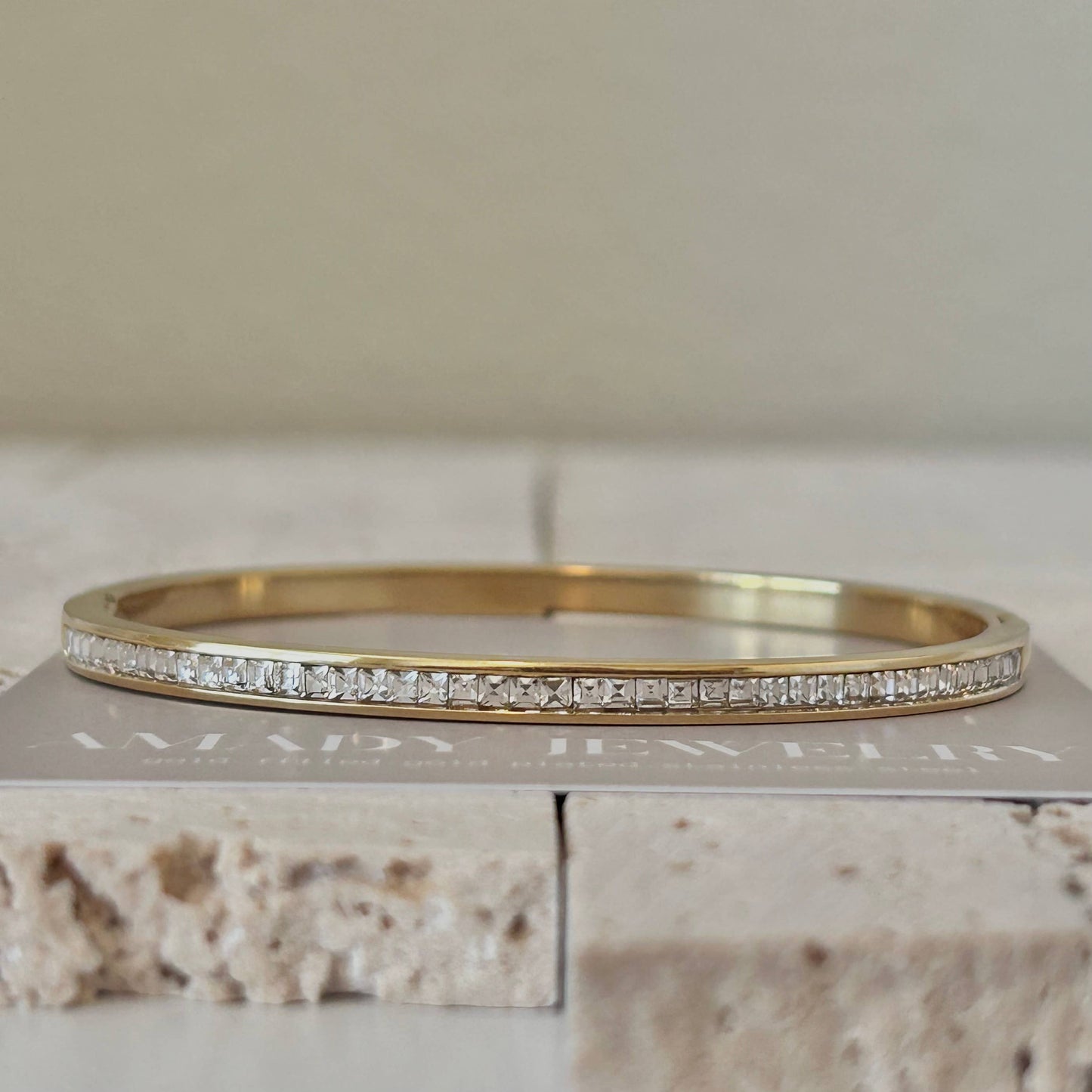 Tennis Bangle Bracelet 18K Gold Plated over stainless steel
