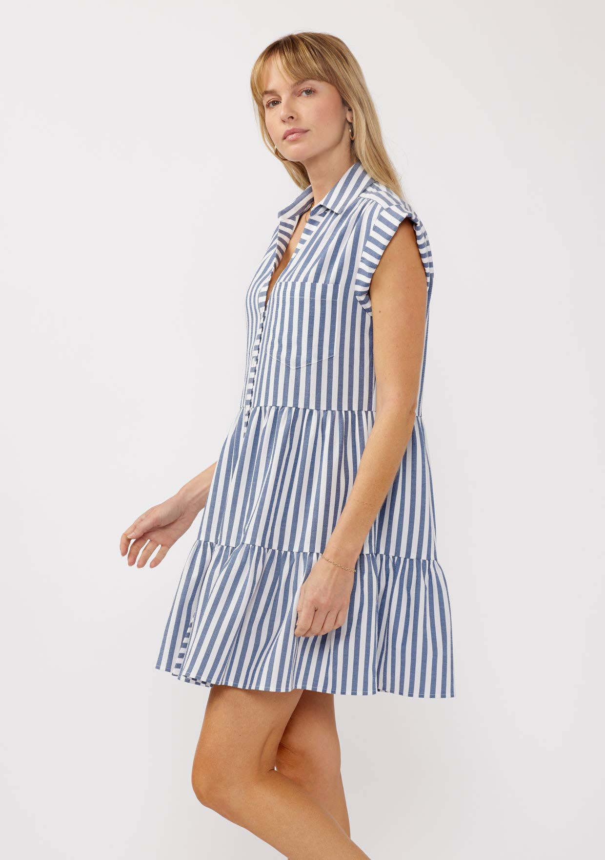 FINAL SALE- Striped Collared Button-Down Tiered Dress Lovestitch