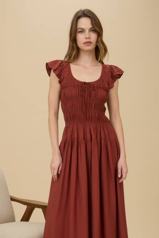 Blu Pepper - SHIRRED BODICE RUFFLE SLEEVE MIDI DRESS - 926 West