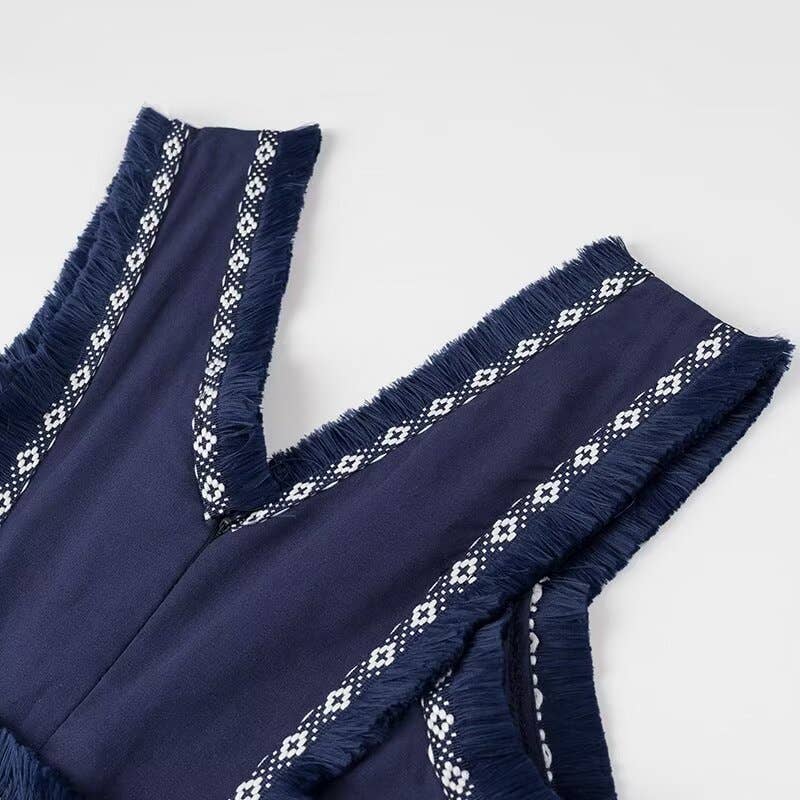 FINAL SALE- MOLLY V-Neck Tassel Panels With Swing Maxi Dresses Rosa Clothing