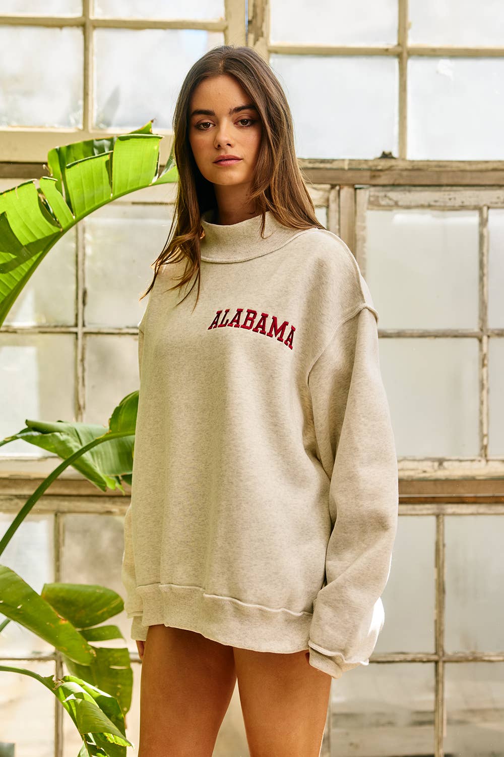 ALABAMA - Oversized Embroidered Mock Neck Sweatshirt