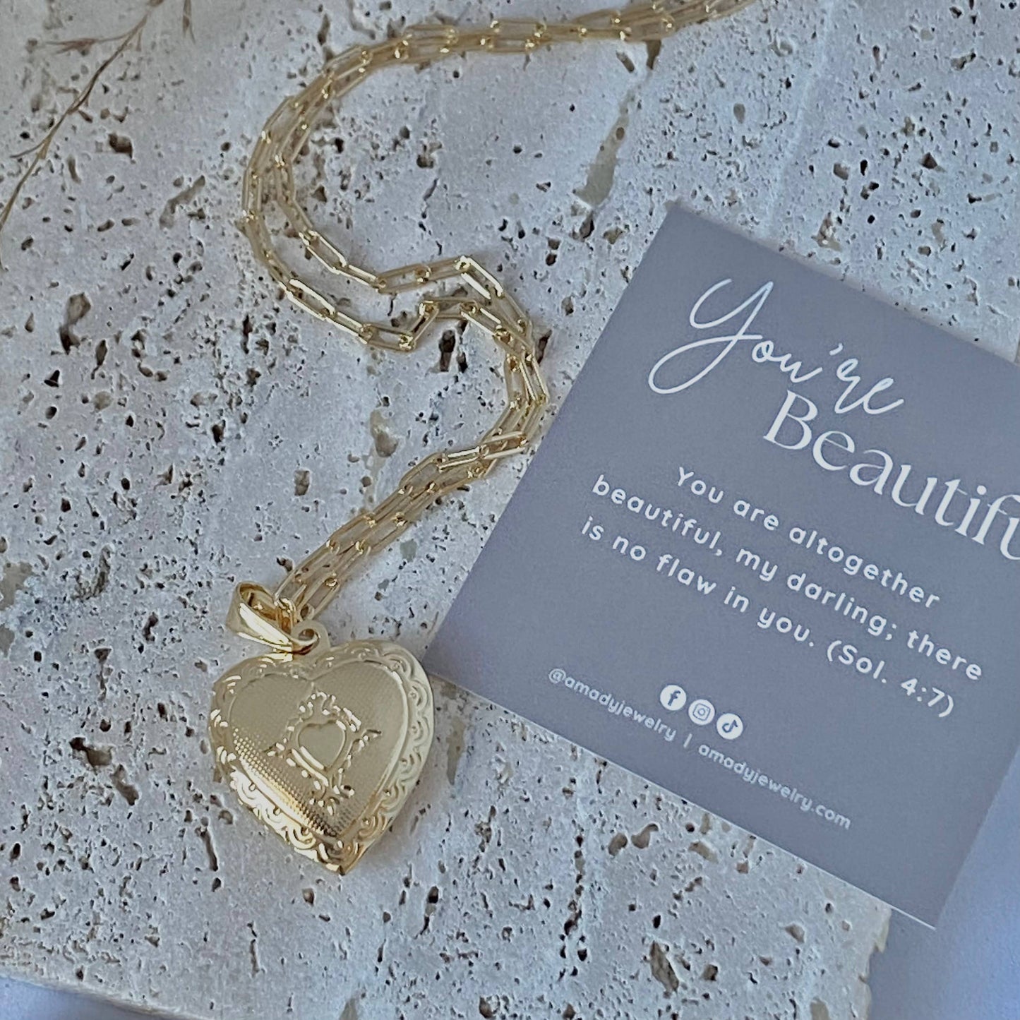 Heart Lock locket necklace engraved love gold filled photo 