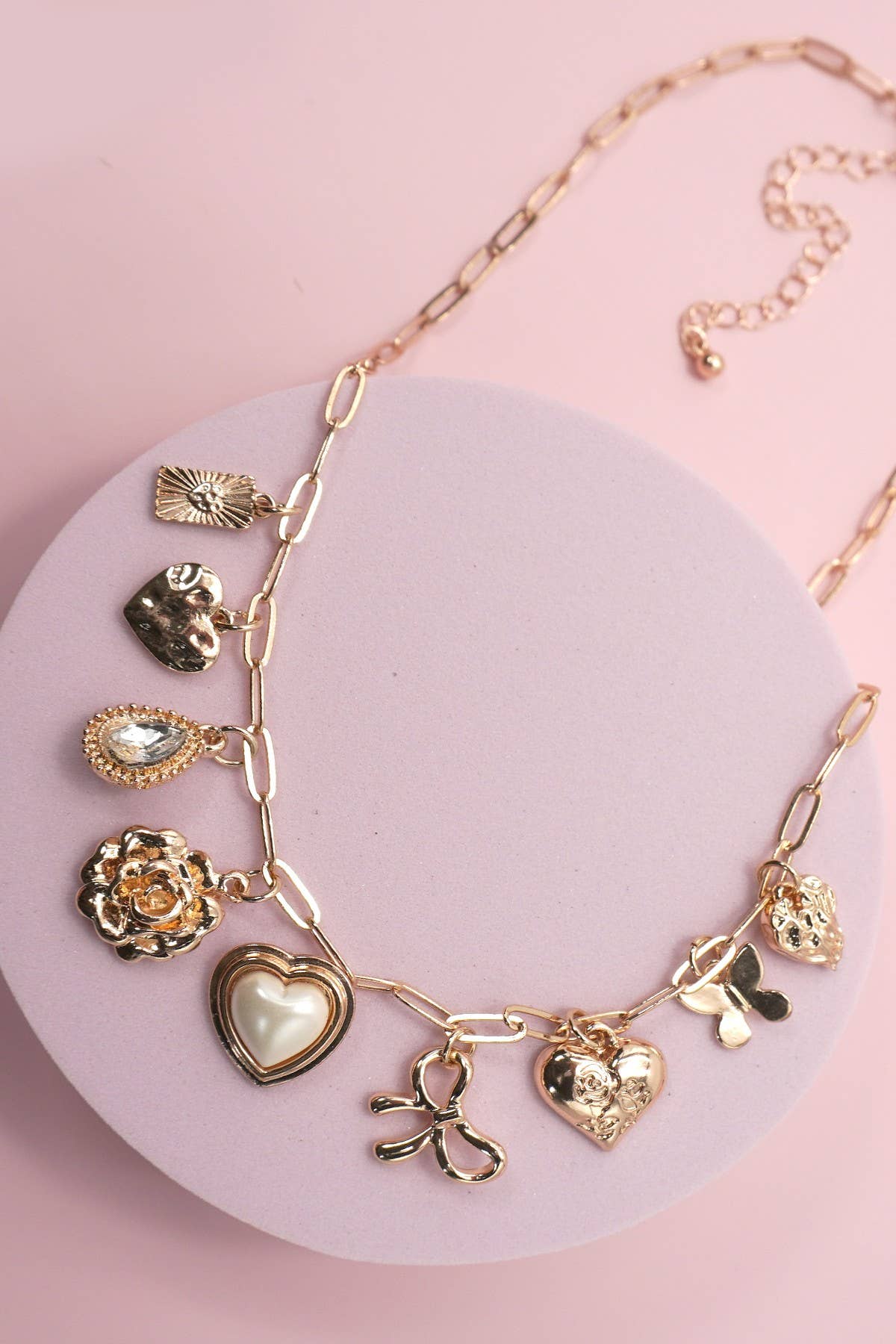 Charm Necklace - Bow Heart Rhinestone Flower - 926 West