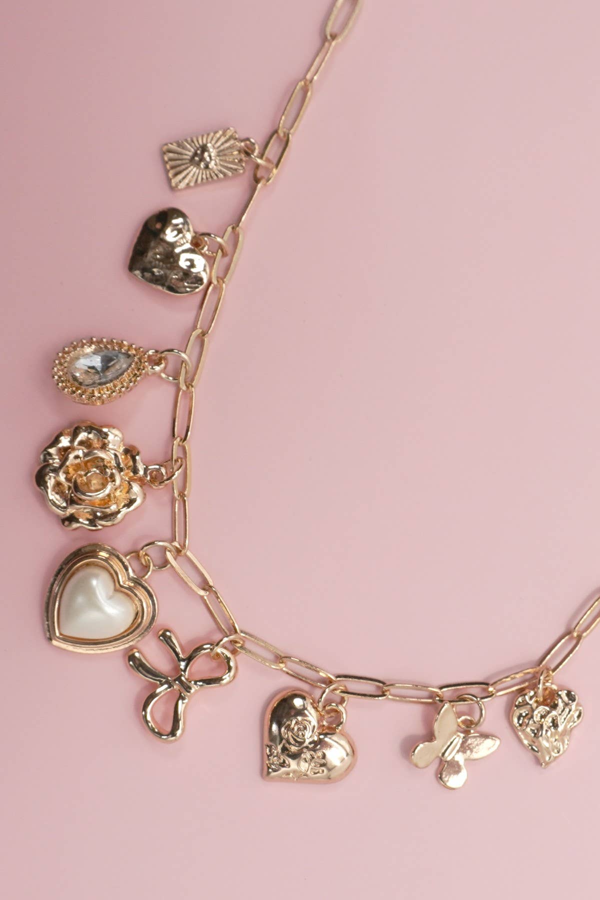 Charm Necklace - Bow Heart Rhinestone Flower - 926 West