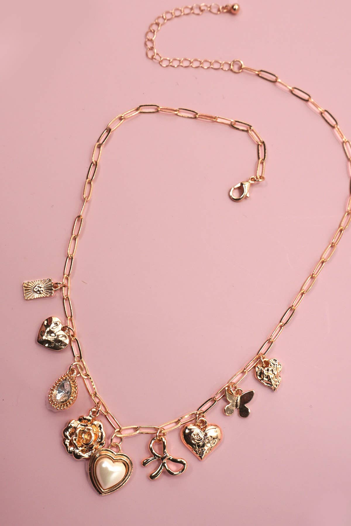 Charm Necklace - Bow Heart Rhinestone Flower - 926 West