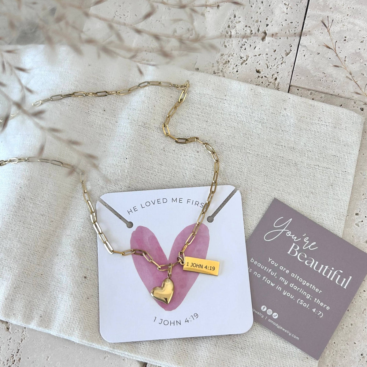 Christian Necklace Jewelry Bible verse He loved me first - 926 West