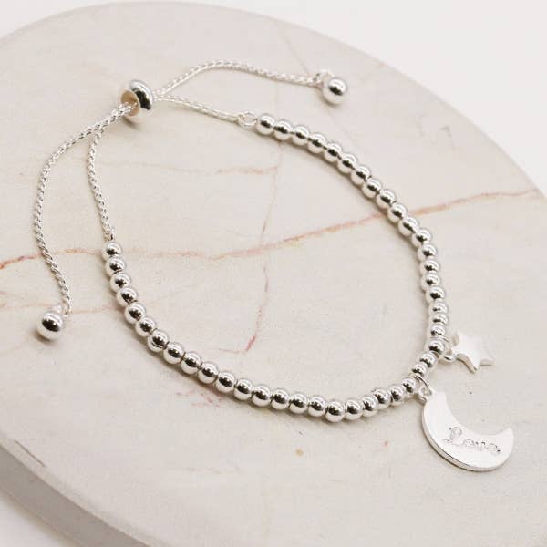Crescent Moon & Star CCB Ball charm Adjustable Bracelet - 926 West