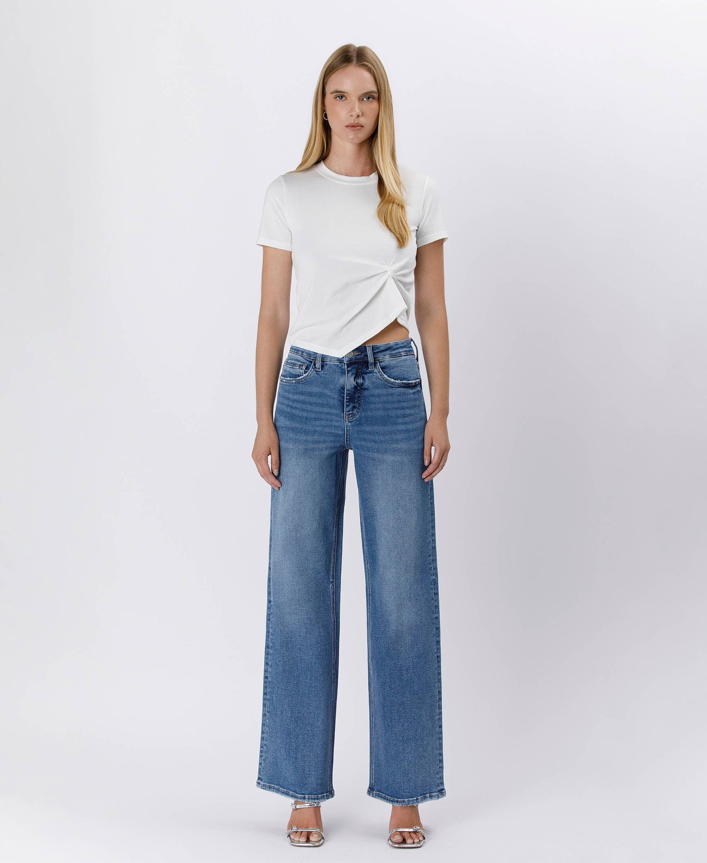 TUMMY CONTROL SUPER HIGH RISE BAGGY WIDE JEANS LV1574 Lovervet by VERVET