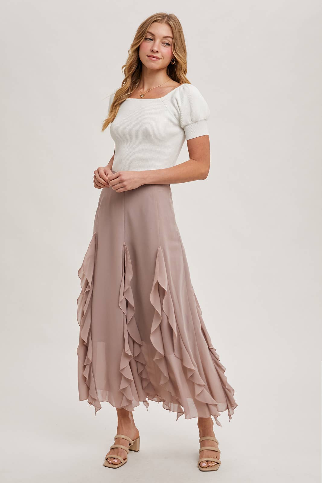 CHIFFON RUFFLED MAXI SKIRT WITH LINING Bluivy