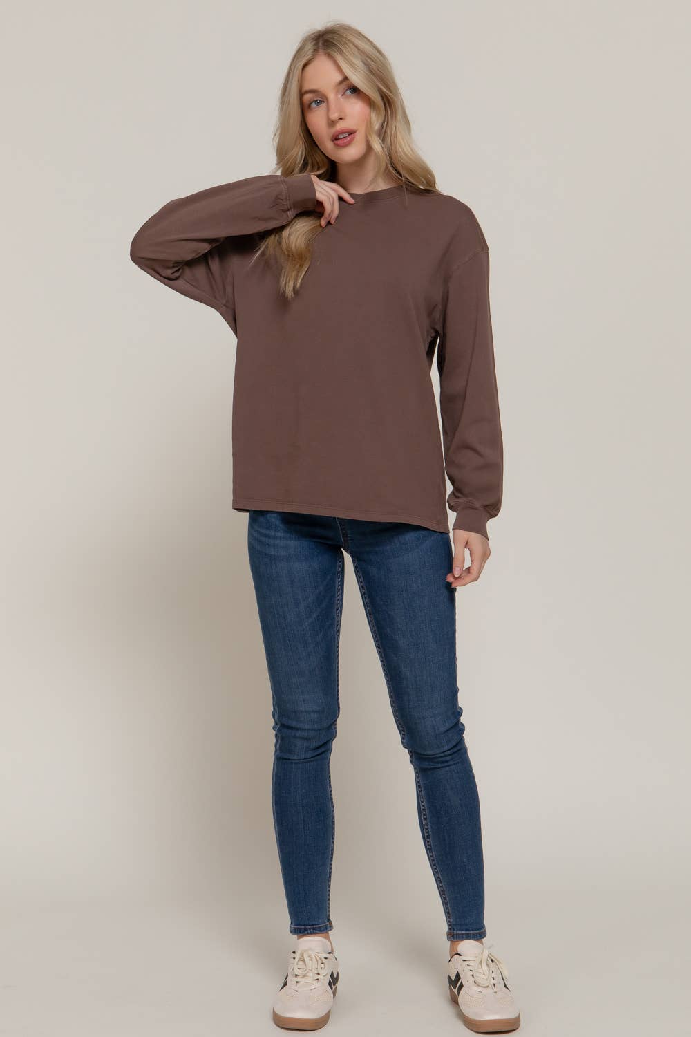 Long Sleeve Round Neck Garment Dye Tee Active Basic | Active USA